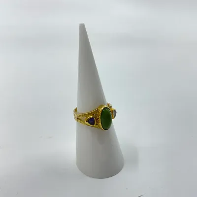 3013 18K Yellow Gold Jade & Amethyst Ring – Size 6, 5.4g