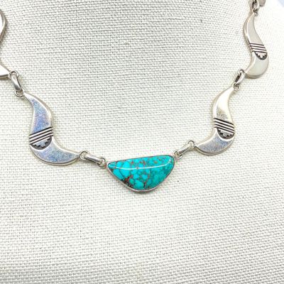 Mike Simplicio Sterling Silver Turquoise Link Necklace