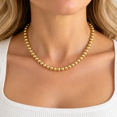 3001 14K Yellow Gold 6mm Beaded Necklace – 16" – 14.0 Grams