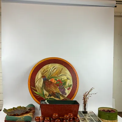 3627 Large Autumn Fall Décor Lot with STICKS Quail Lazy Susan