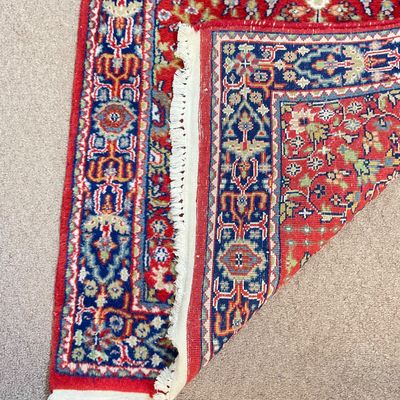 Traditional Persian-Style Red and Blue Wool Runner Rug