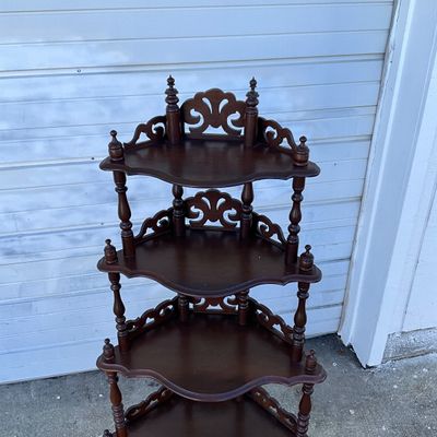 3702 Vintage 5-Tier Wooden Corner Whatnot Shelf