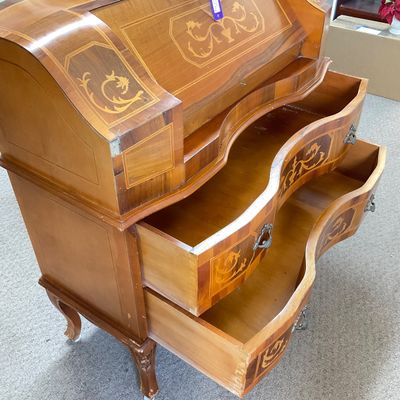 Italian Marquetry Inlaid Slant-Front Bureau Desk Chest