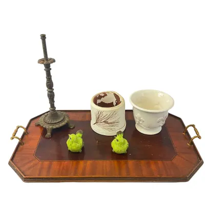 Maitland-Smith Inlaid Wood Tray with Assorted Decorative Tabletop Accents