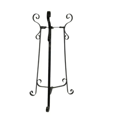 3642 Black Wrought Iron Plant Stand With Ornate Scroll Work
