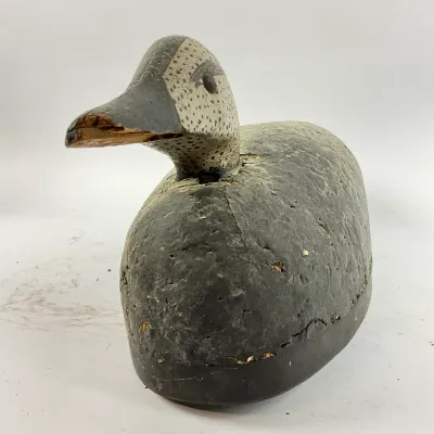3653 Vintage Hand-Carved Wooden/Cork Speckled-Head Duck Decoy – Weathered Working Decoy