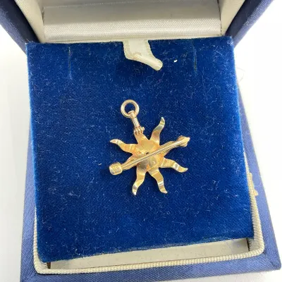 3006 Antique 14K Gold Seed Pearl & OEC Diamond Starburst Brooch/Pendant