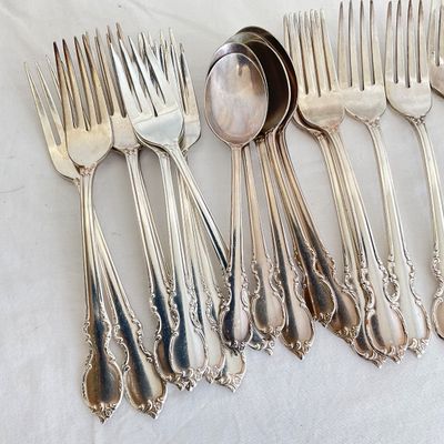Vintage Silver-Plated Flatware Service Set with Scroll Handles