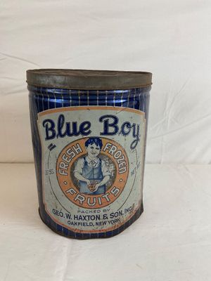 Vintage Blue Boy Fresh Frozen Fruits 30 lb Tin Can