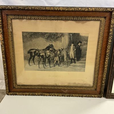 3691 Antique 'Twixt Love and Duty' Framed Print & Ornate Wall Mirror