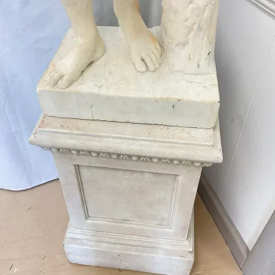 Classical-Style Carved Marble Male Nude Sculpture on Composite Pedestal