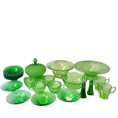 Vintage Green Uranium & Depression Glass Collection - 21 Pieces