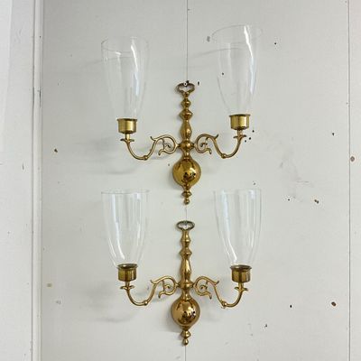 Vintage Baldwin Brass Double Arm Hurricane Sconces - Pair
