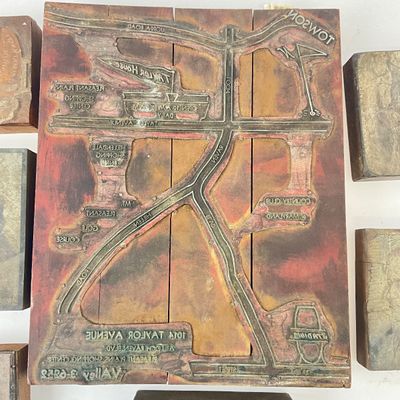 Vintage Letterpress Printing Blocks - Baltimore & Towson Map, Portraits