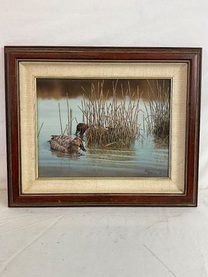 Framed Kay Williams Signed Oil Painting Canvasback Study Ducks 1990 9x12