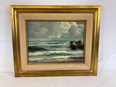 Jerry Bond Signed Seascape Oil Painting in Gilt Frame