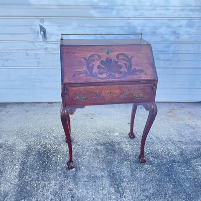 3696 Antique Chippendale Style Carved Slant Front Writing Desk
