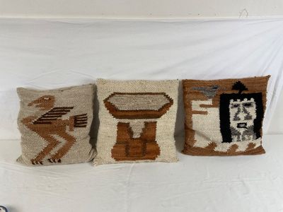 Vintage Handwoven Andean Wool Throw Pillows - Set of 3