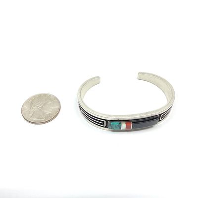 Gibson Nells Navajo Sterling Silver Inlay Cuff Bracelet