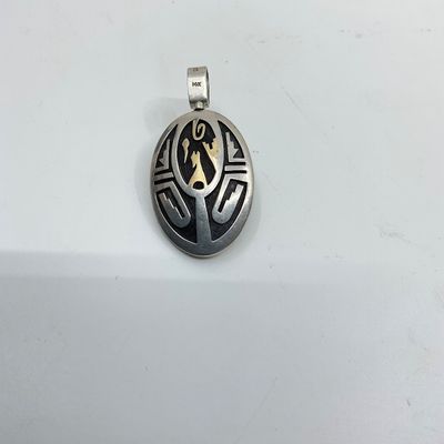 3042 Duane Tawahongva Hopi Sterling Silver, 14k & Turquoise Overlay Pendant