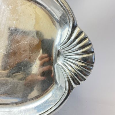 Wilton Armetale Pewter Oval Serving Tray with Shell Handles