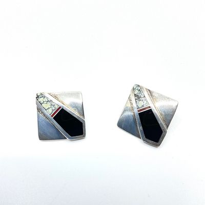 Ray Tracey Sterling Silver Inlay Post Earrings
