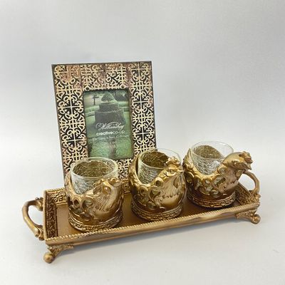 Creative Co-Op Williamsburg Frame & Rooster Votive Set with Tray