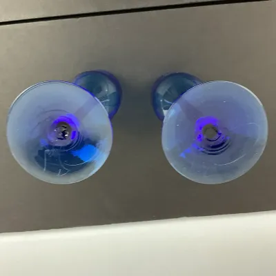 3633 Pair of Signed Cobalt Blue Stemmed Wine Glasses
