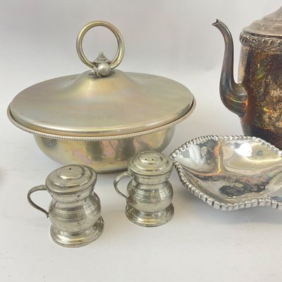 Vintage Metalware Lot with Vitantonio Pizzelle Maker & Silverplate Teapot