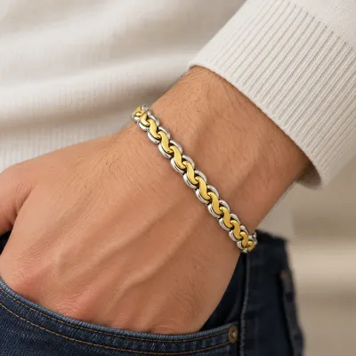 3003 14K Two-Tone Yellow & White Gold Curb Link Bracelet – 9.6 Grams, 7.5"