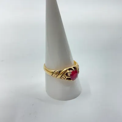 3014 14K Yellow Gold Red Stone Swirl Ring – Size 10.5, 4.6g