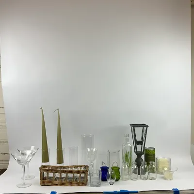 3628 Large Glass Home Décor & Candleholder Lot with Lantern