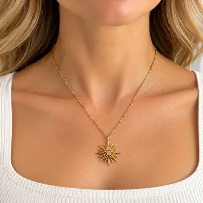 3008 14K Yellow Gold Old Mine Cut Diamond Starburst Pendant Necklace – 0.30 CT