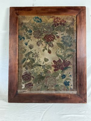 Antique Framed Floral Needlepoint Tapestry Textile Wall Art