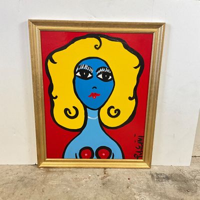 3681 Signed Pulgini Pop Art Style Portrait of Blonde Woman – Original Painting