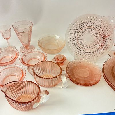 Vintage Pink Depression Glass Assortment - 30 Pieces