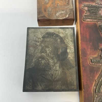 Vintage Letterpress Printing Blocks - Baltimore & Towson Map, Portraits