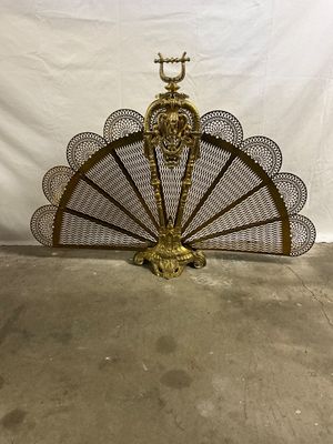 3717 Vintage Brass Peacock Folding Fireplace Screen