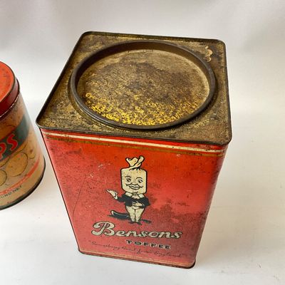 Vintage Bensons English Toffee & Maryland Crisps Advertising Tins - Set of 2