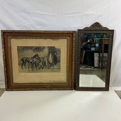 3691 Antique 'Twixt Love and Duty' Framed Print & Ornate Wall Mirror