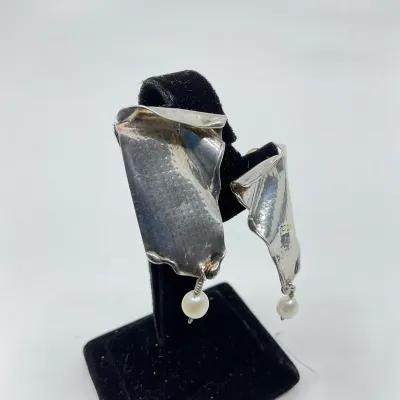 3033 1993 Studio Artisan .999 Fine Silver, 24K Gold & Cultured Pearl Earrings