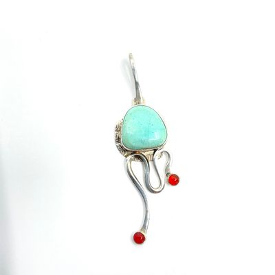 Grady Alexander Sterling Silver Turquoise & Coral Pendant