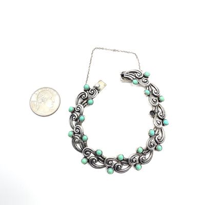Vintage Taxco Sterling Silver & Turquoise Link Bracelet by Rafael Melendez