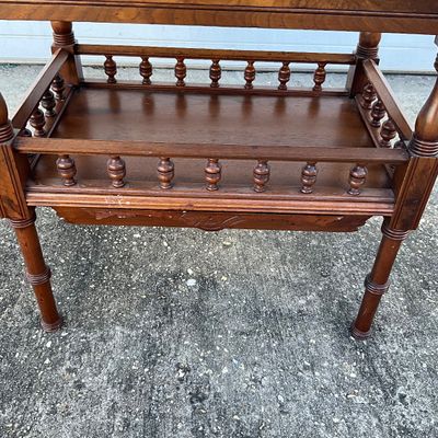 3705 Vintage Wooden Two-Tier Side Table with Spindle Gallery & Drawer