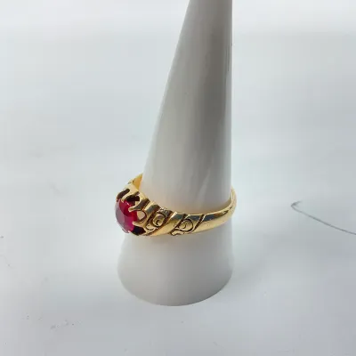 3014 14K Yellow Gold Red Stone Swirl Ring – Size 10.5, 4.6g