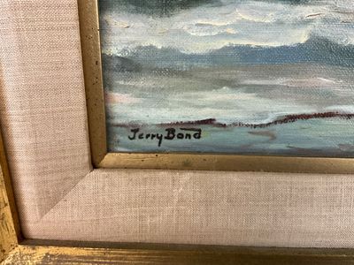 Jerry Bond Signed Seascape Oil Painting in Gilt Frame