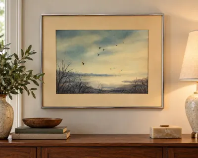 Framed Original Watercolor Painting "Misty Morning" Signed D. Fairbanks