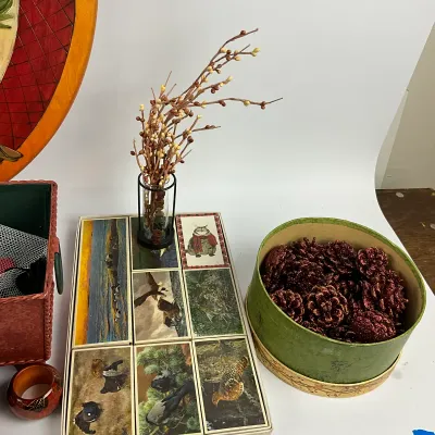 3627 Large Autumn Fall Décor Lot with STICKS Quail Lazy Susan