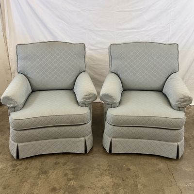 3694 Pair of Disque Furniture Corp. Blue Diamond Pattern Armchairs