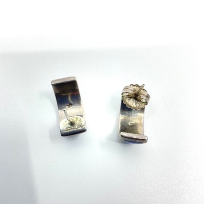 Sterling Silver Lapis Lazuli Inlay Half Hoop Post Earrings